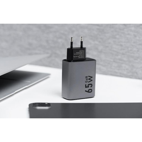 Forcell F-Energy GaN Vægoplader 65W 2xUSB-C 1xUSB-A VT-42B - Grå Grå