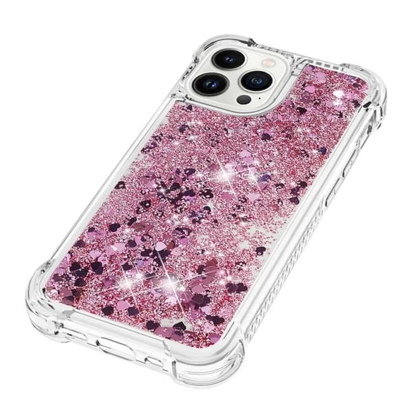iPhone 14 Pro Max Skal Liquid Floating Glitter - Rosa Guld Roséguld