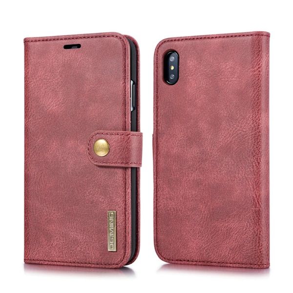 DG.MING iPhone XS Max Plånboksfodral 2-i-1 Äkta läder Röd