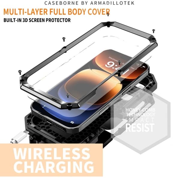 R-JUST Mobilskal till iPhone 16 Pro Max Kickstand Silikon+Metal+PC Svart