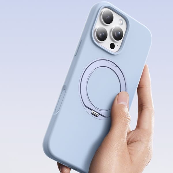 Mobilskal till iPhone 16 MagSafe Silikon Roterande Kickstand Svart