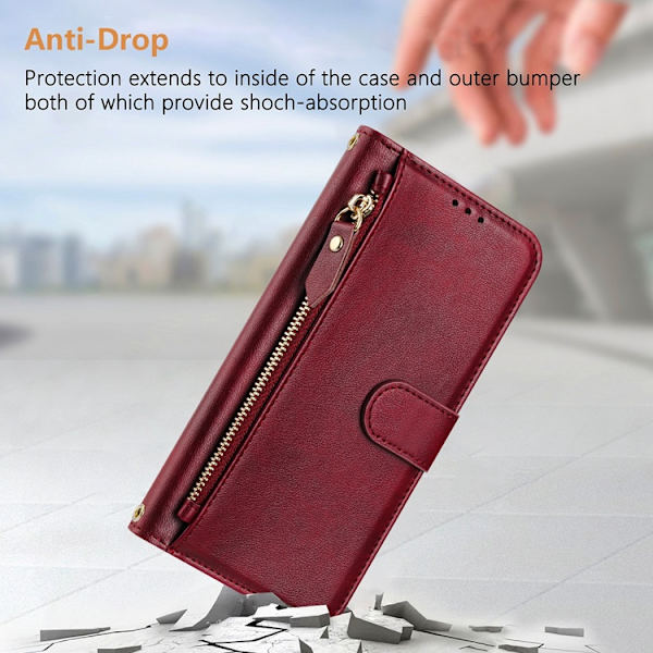iPhone 17 Pro Max Plånboksfodral Zipper Pocket Läder - Röd Röd