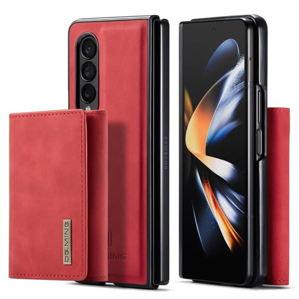 DG.MING Konstläder Plånboksfodral för Samsung Galaxy Z Fold4 5G Röd