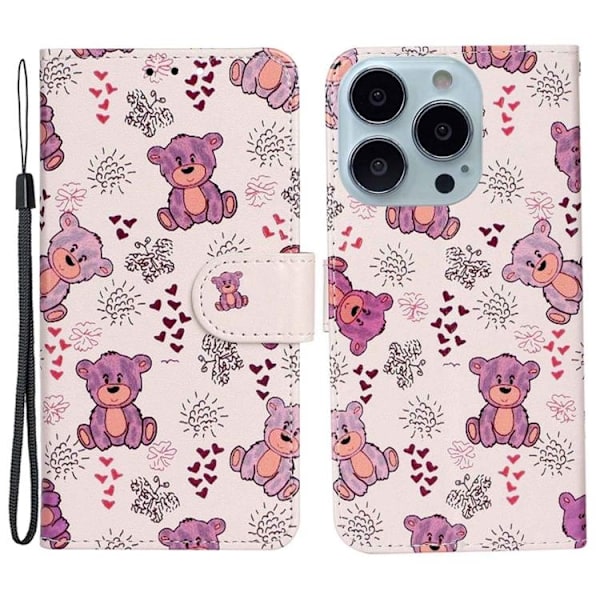 iPhone 14 Pro lompakkokotelo Folio Flip - Bear Rosa