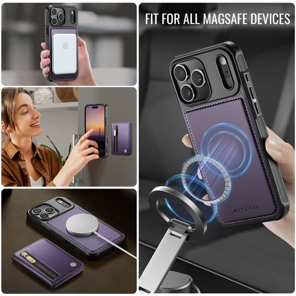 JEEHOOD J12 Plånboksfodral iPhone 17 Pro Magnetisk Lila Konstläder