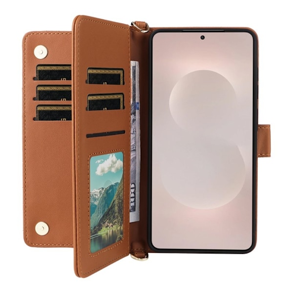 Samsung Galaxy S26 Edge Plånboksfodral Konstläder Ställ - Brun