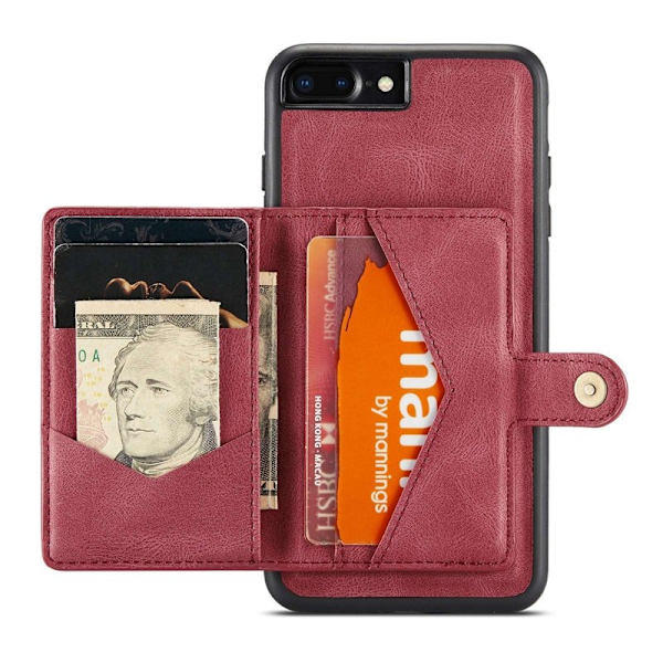 JEEHOOD iPhone 7 Plus/8 Plus Plånboksfodral Konstläder TPU Röd