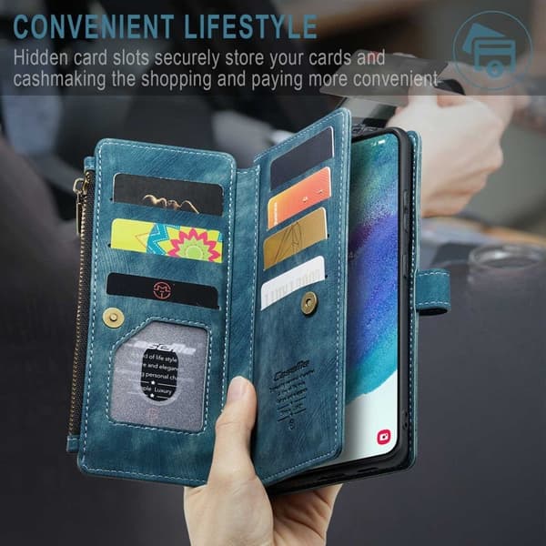 CASEME Konstläder Plånboksfodral för Samsung Galaxy S21 FE 5G - Blå
