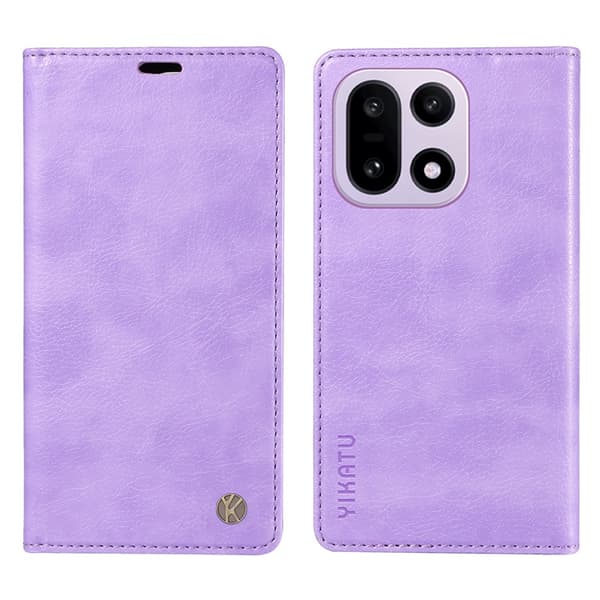 YIKATU OnePlus 15 Plånboksfodral Litchi Closure Konstläder Lila