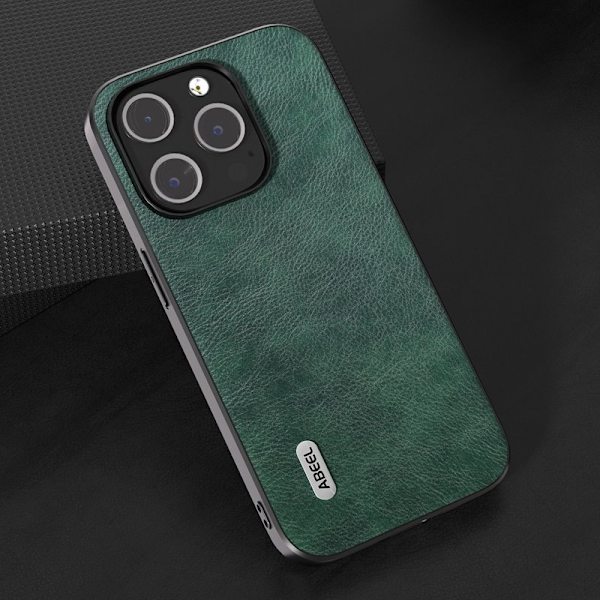 ABEEL Back Shell Mobilskal till iPhone 15 Pro Litchi Textur Grön