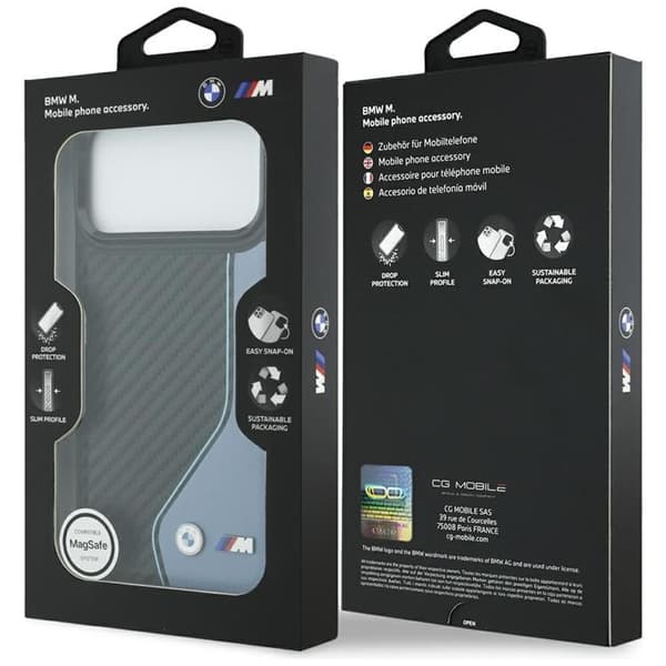 BMW telefontaske til iPhone 17 Pro Max MagSafe M Carbon Logo - Blå Blå