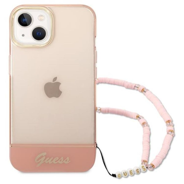 GUESS iPhone 14 Plus Skal Translucent Pearl Strap - Rosa Rosa