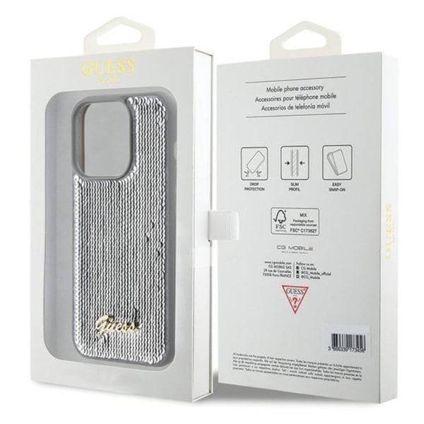 Guess Mobilskal till iPhone 15 Pro Max Sequin Script Metal - Silver Silver