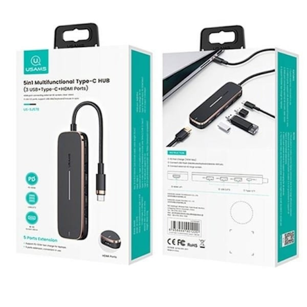 USAMS Adapter Hubb 3xUSB-A USB-C HDMI - Svart Svart