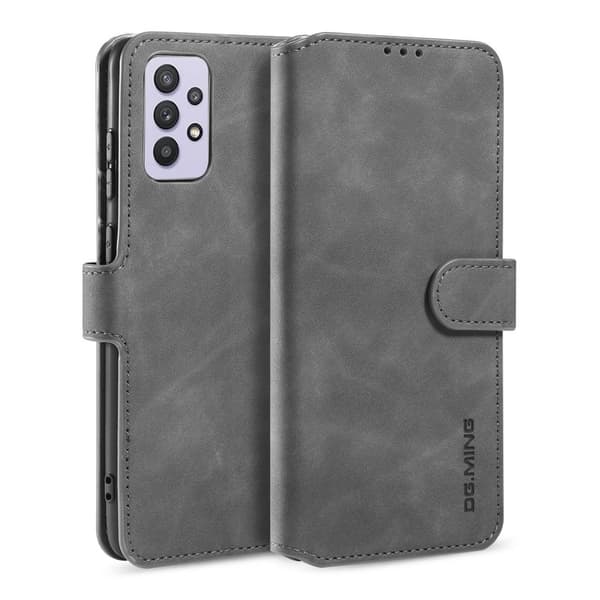 DG.MING Retro Konstläderplånboksfodral för Samsung Galaxy A32 5G - Grå