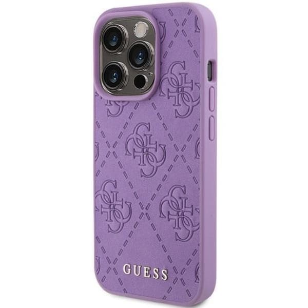 Guess iPhone 15 Pro Mobilskal Læder 4G Stamped - Lilla Lila