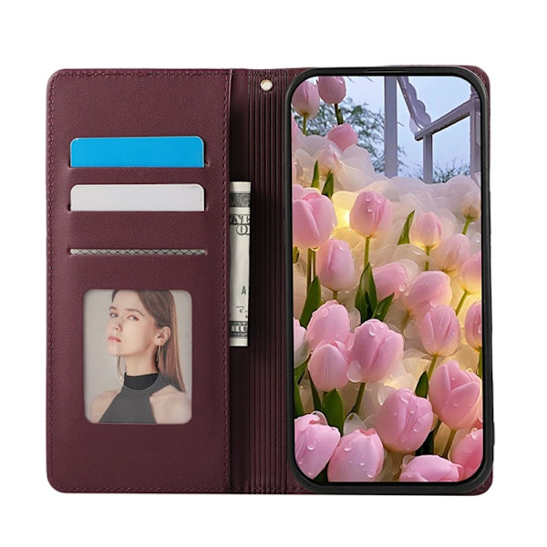 iPhone 17 Pro Plånboksfodral RFID Rhombus Läder - Röd Röd