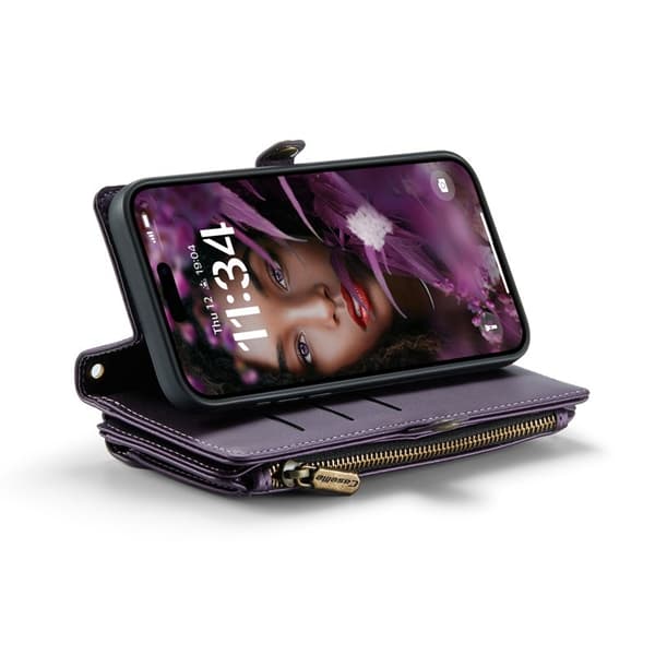 CASEME Plånboksfodral Konstläder till iPhone 16 Plus med kortfack - Lila