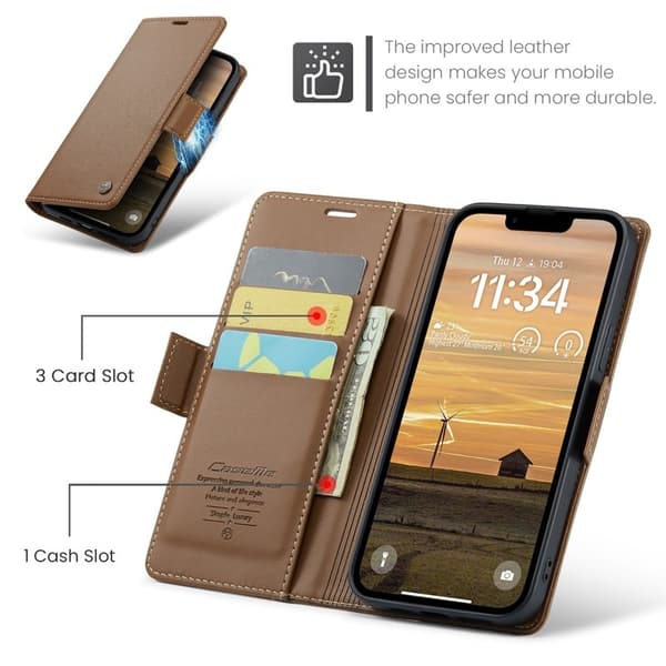 CASEME Plånboksfodral Konstläder för iPhone 16e RFID-Skydd - Brun
