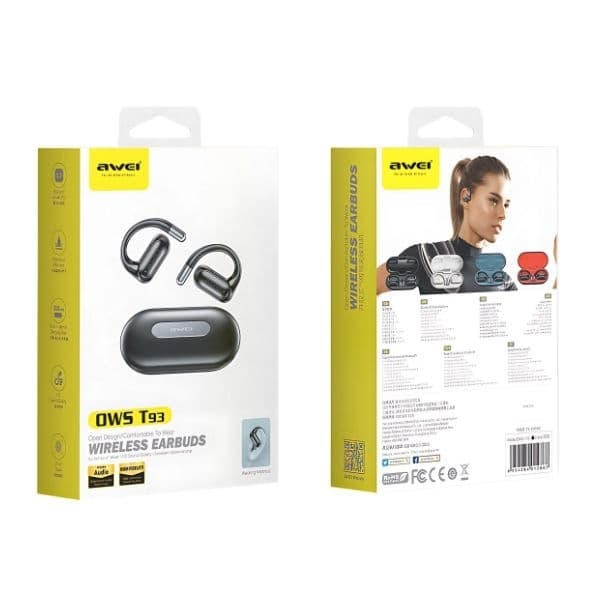 Awei OWS In-Ear øretelefoner Trådløs Bluetooth 5.4 T93 - Sort Svart