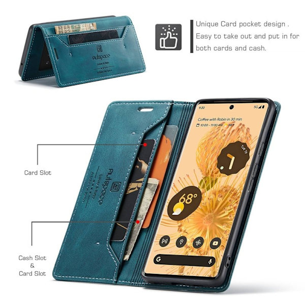 AUTSPACE A01 Plånboksfodral för Google Pixel 6 Pro Konstläder - Blå
