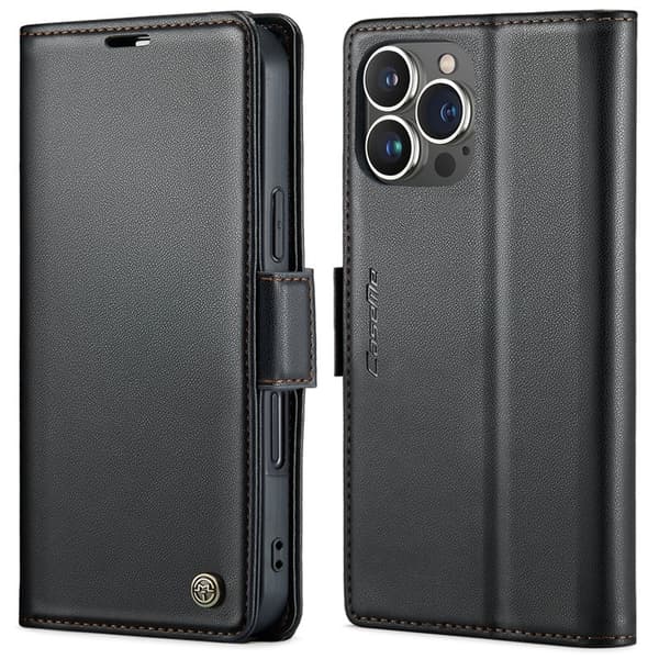 CASEME Plånboksfodral Konstläder till iPhone 15 Pro - Svart