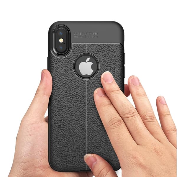 Litchi Skin TPU Mobilskal till iPhone XS / X - Grå grå