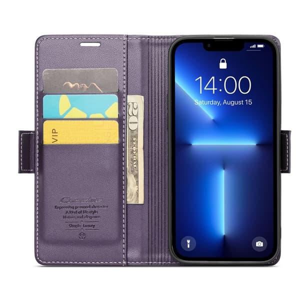 CASEME iPhone 13 Pro Max Plånboksfodral Konstläder RFID-Skydd Lila