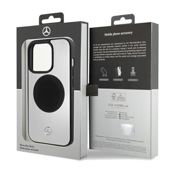 Mercedes Mobilskal till iPhone 15 Pro Max MagSafe Läder & Alu - Silver