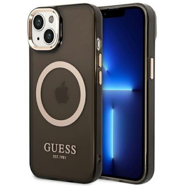 GUESS iPhone 14 Plus Skal Magsafe Gold Outline Translucent - Svart Svart