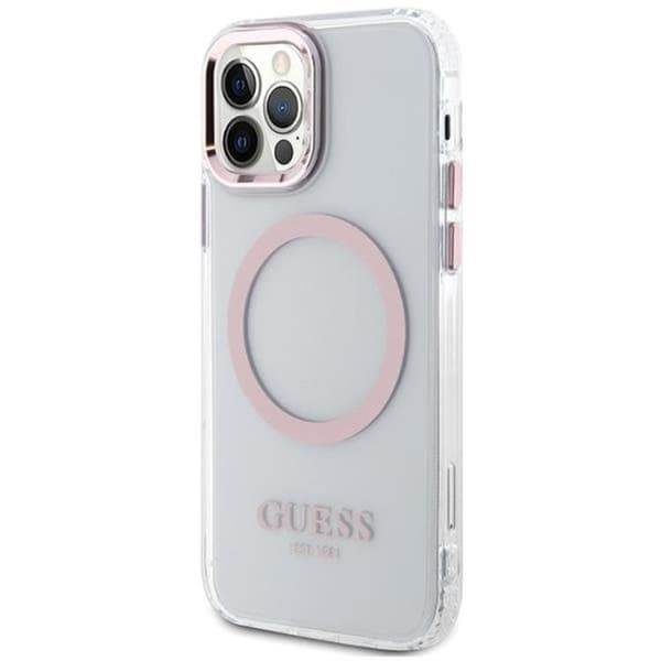 Guess Mobilskal till iPhone 12 Pro/12 Magsafe Metall Outline - Rosa