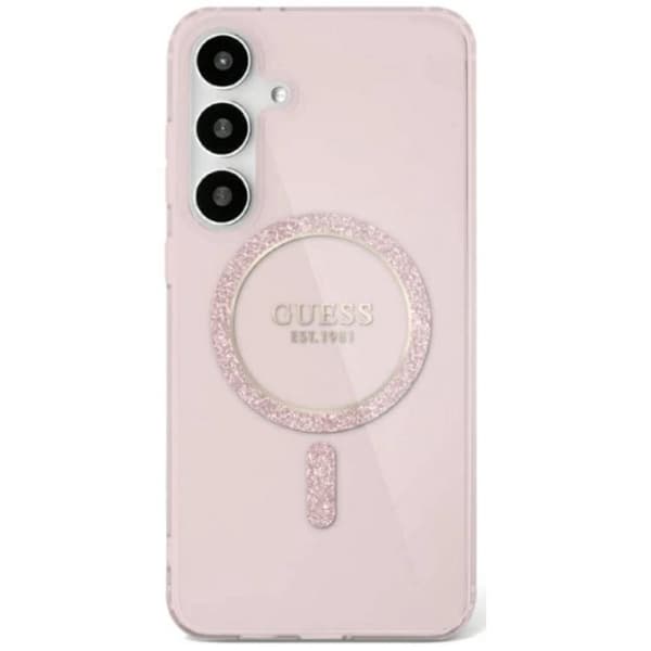 Guess Mobilskal till Galaxy S25 MagSafe Glitter Circle Classic Logo - Rosa Rosa