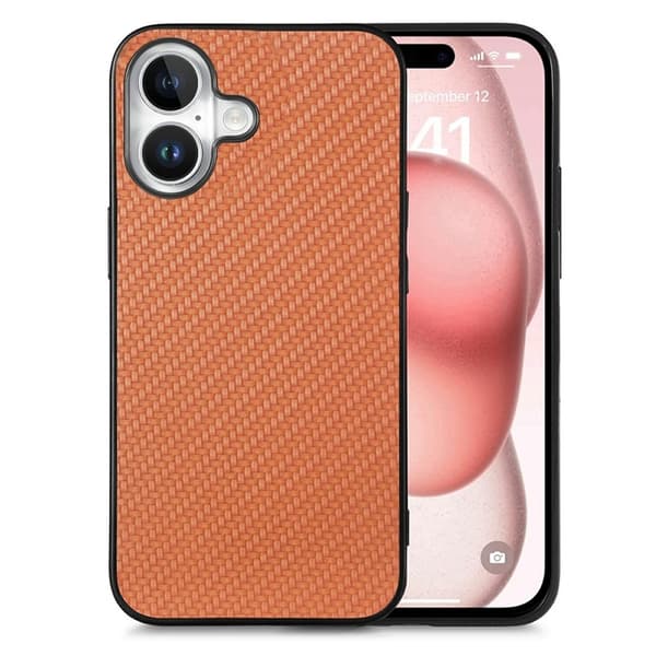 Mobilskal till iPhone 17 Carbon Fiber PU Läder - Brun Brun