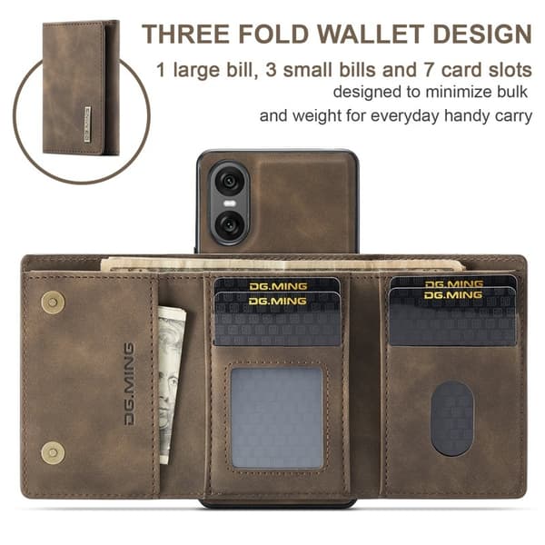 DG.MING Sony Xperia 10 VI Kickstand Konstläder Plånboksfodral Brun