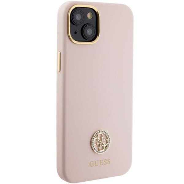 Guess iPhone 15 -puhelinkuori Silikoni Logo Strass 4G - Pinkki