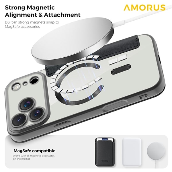 AMORUS iPhone 17 Pro Plånboksfodral MagSafe RFID-Skydd Svart