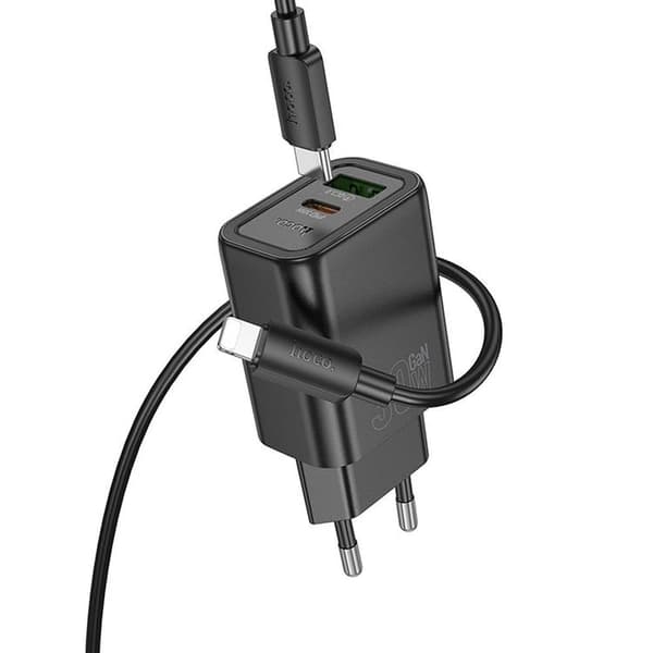 HOCO Snabbladdare USB/USB-C 30W USB-C/Lightning Kabel N63 PD QC Svart