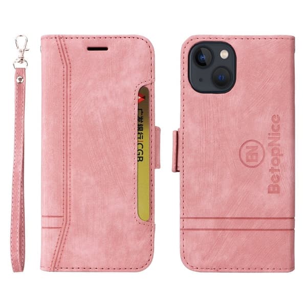 BETOPNICE 001 iPhone 15 Plånboksfodral i Konstläder - Rosa