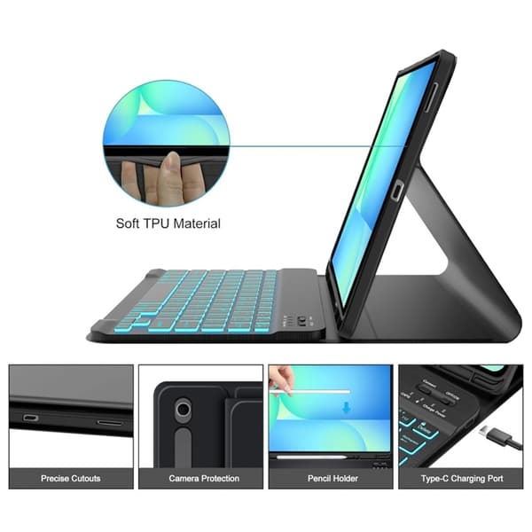 Tech-Protect Galaxy Tab S10 FE Plus-taske med engelsk tastatur Svart