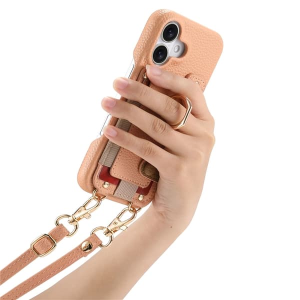 Mobilskal till iPhone 16 med Korthållare Ring Kickstand - Rosa Rosa