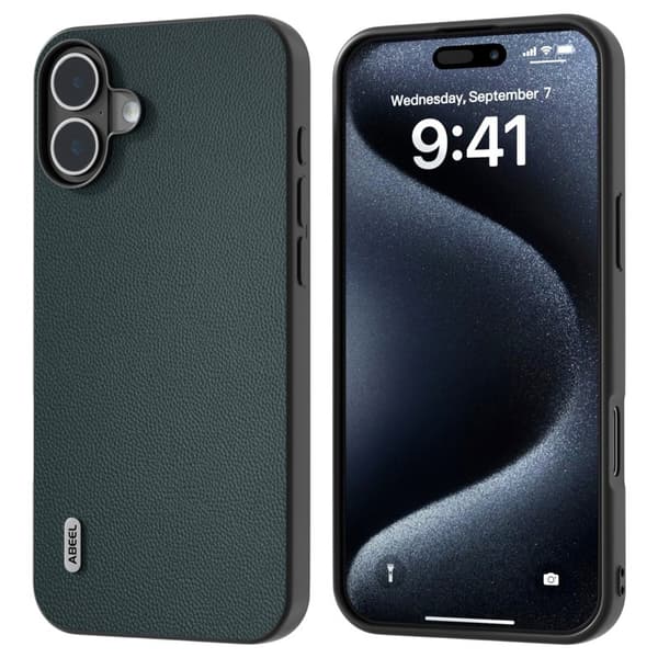 ABEEL Mobilskal till iPhone 16 Plus Äkta Läder PC+TPU Grön