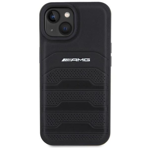 AMG iPhone 15 Mobilskal Läder Debossed Lines - Svart Svart