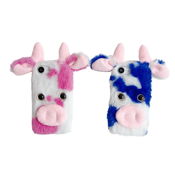 Mobilskal till iPhone 16e Fluffy Cute Cow Plush TPU - Blå Blå