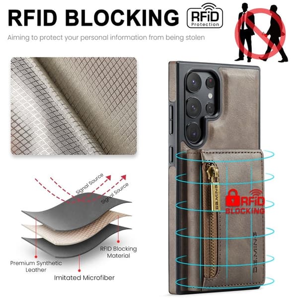 DG.MING Plånboksfodral för Samsung Galaxy S22 Ultra 5G - Brun