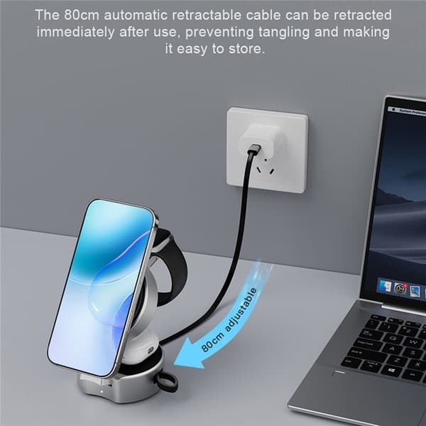 Qi2 3in1 Trådlös Laddare iPhone, Apple Watch, Airpods Silvergrå