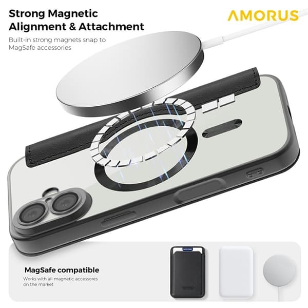 AMORUS iPhone 17 Plånboksfodral MagSafe RFID-Skydd - Svart Svart