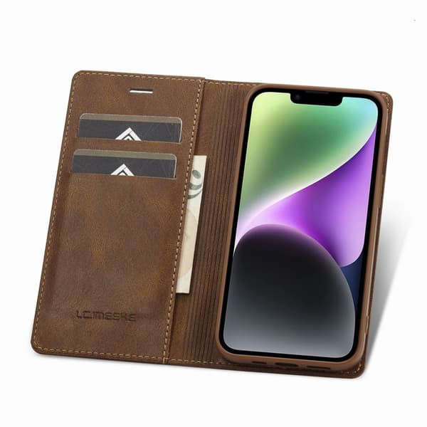 LC.IMEEKE iPhone 15 Plånboksfodral i Konstläder - RFID-blockerande - Brun