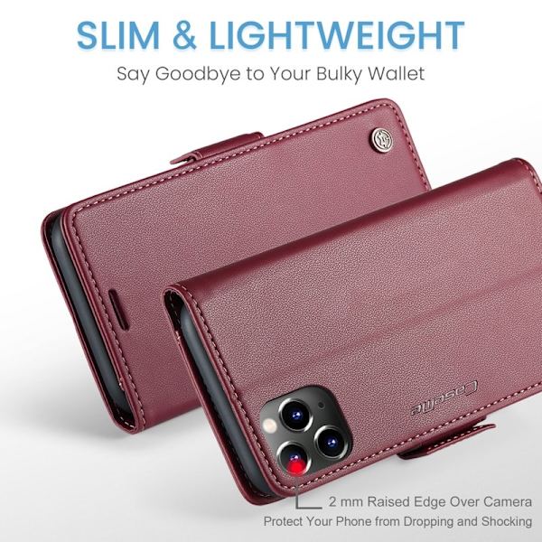 CASEME iPhone 11 Pro Max Plånboksfodral Konstläder RFID-Skydd Röd
