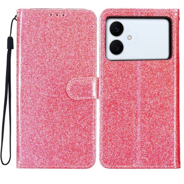 Samsung Galaxy S26 Edge Plånboksfodral Glitter Anti-Scratch Konstläder - Rosa