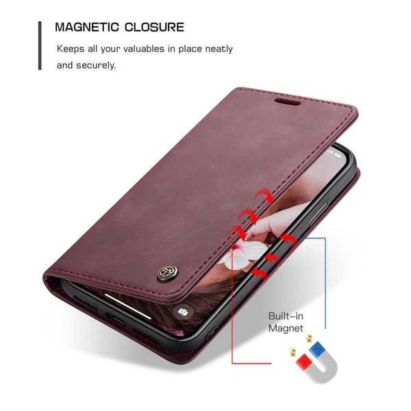CASEME 013 KonstläderPlånboksfodral för iPhone XR 6.1 tum - Vinröd